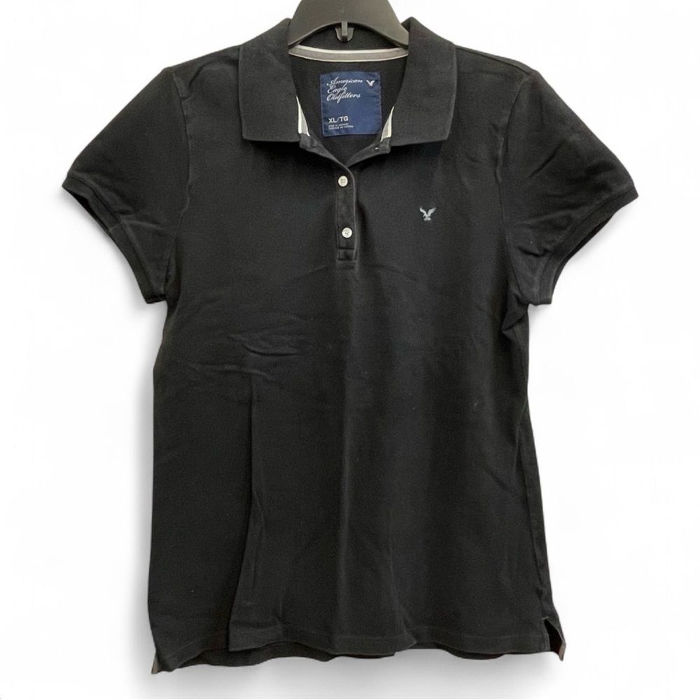 Y2K American Eagle Outfitters Black Button Polo Shirt Mall 2010s Preppy Golf